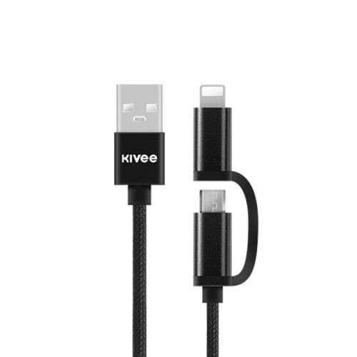 

KIVEE KV-CH043 2.1A Multi-function Micro + 8 Pin to USB Nylon Braid Charging Cable, Length: 1.2m (Black)