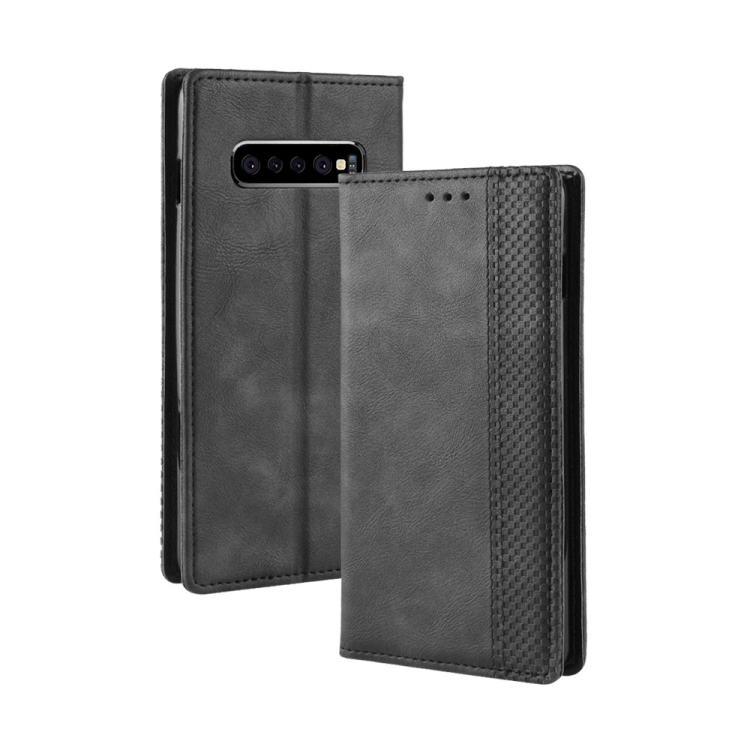 

Magnetic Buckle Retro Texture Horizontal Flip Leather Case for Galaxy S10+, with Holder & Card Slots & Wallet (Black)