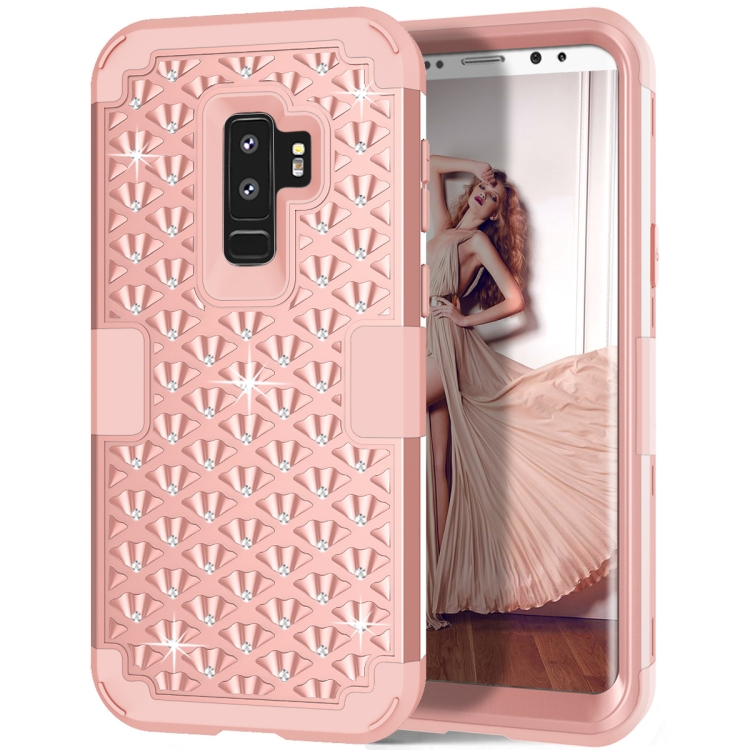 

Silicone + PC Crystal Encrusted Protective Back Cover Soft Case for Galaxy S9 Plus (Rose Gold)