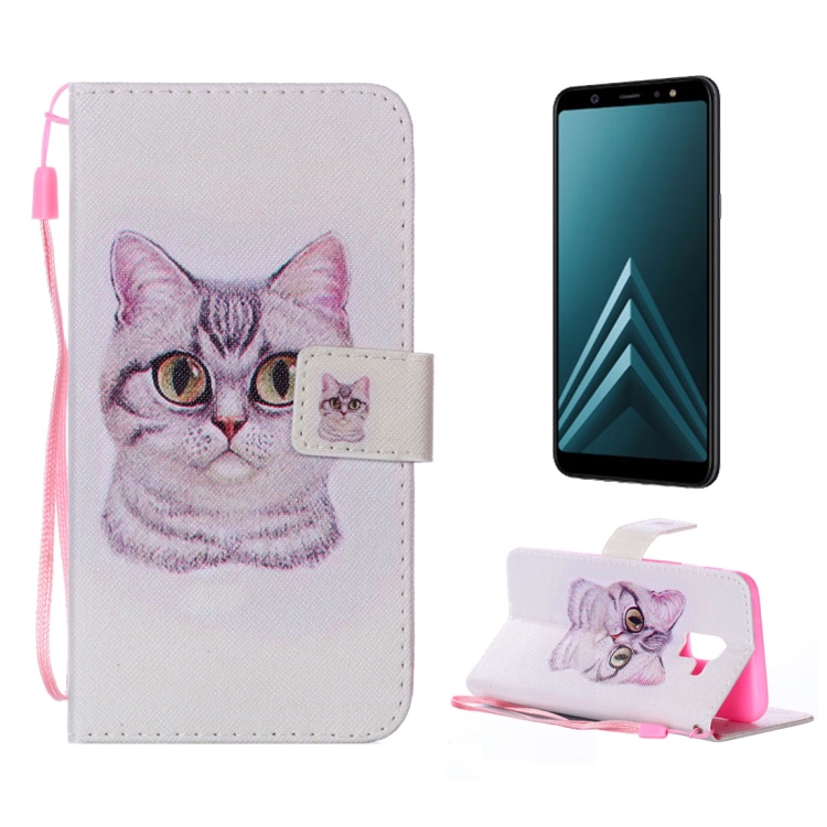 

Cat Head Pattern Leather Case for Galaxy A6 (2018) with Holder & Card Slots & Sling & wallet