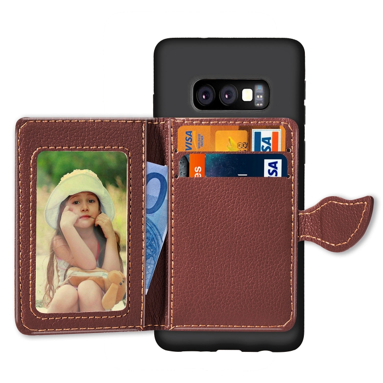 

Leaf Magnetic Snap Litchi Texture TPU Protective Case for Galaxy S10e, with Card Slots & Holder & Wallet (Black)