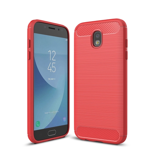 

For Galaxy J530 / J5 Pro (EU Version) Brushed Texture Carbon Fiber Shockproof TPU Rugged Armor Protective Case(Red)