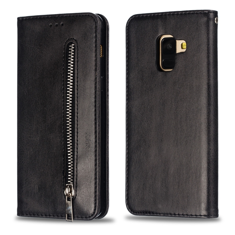 

Calf Texture Zipper Magnetic Horizontal Flip Leather Case for Galaxy A8 (2018), with Wallet & Holder & Card Slots (Black)