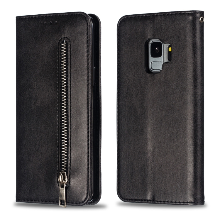 

Calf Texture Zipper Magnetic Horizontal Flip Leather Case for Galaxy S9, with Wallet & Holder & Card Slots (Black)
