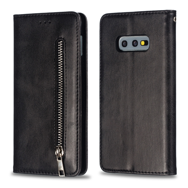 

Calf Texture Zipper Magnetic Horizontal Flip Leather Case for Galaxy S10e, with Wallet & Holder & Card Slots (Black)