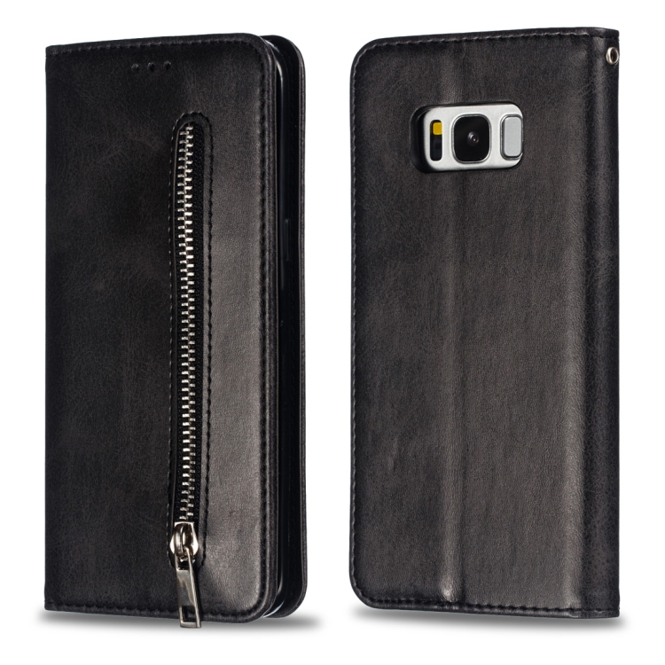 

Calf Texture Zipper Magnetic Horizontal Flip Leather Case for Galaxy S8, with Wallet & Holder & Card Slots (Black)