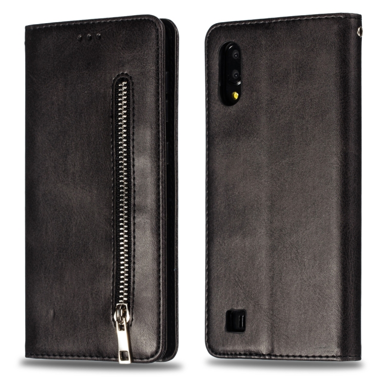 

Calf Texture Zipper Magnetic Horizontal Flip Leather Case for Galaxy M10, with Wallet & Holder & Card Slots (Black)