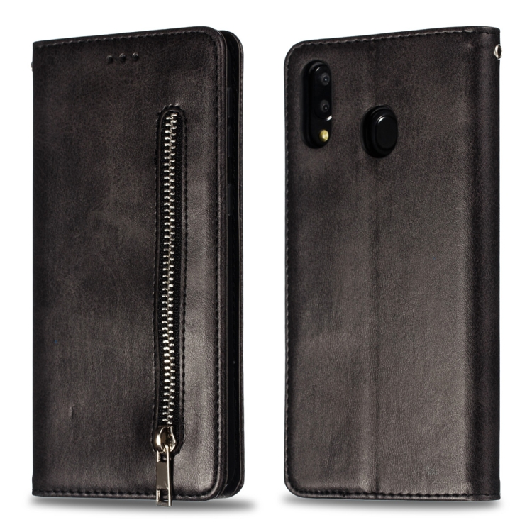 

Calf Texture Zipper Magnetic Horizontal Flip Leather Case for Galaxy M20, with Wallet & Holder & Card Slots (Black)