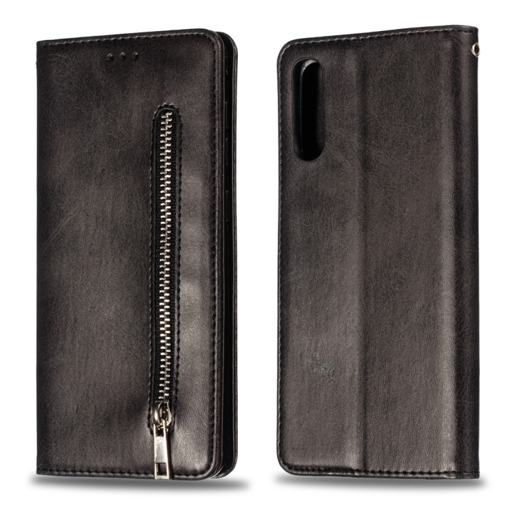 

Calf Texture Zipper Magnetic Horizontal Flip Leather Case for Galaxy A50, with Wallet & Holder & Card Slots (Black)