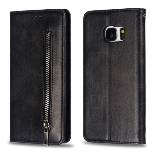 

Calf Texture Zipper Magnetic Horizontal Flip Leather Case for Galaxy S7, with Wallet & Holder & Card Slots (Black)
