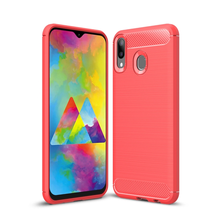 

Brushed Texture Carbon Fiber Shockproof TPU Case for Galaxy M20(Red)