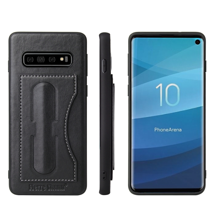 

Fierre Shann Full Coverage Protective Leather Case for Galaxy S10+, with Holder & Card Slot (Black)