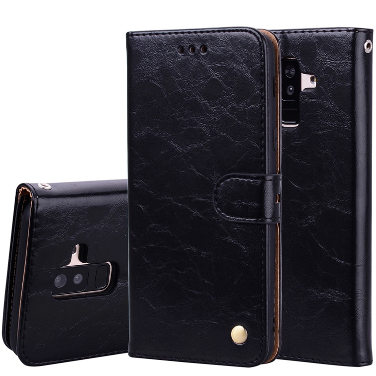 

Business Style Oil Wax Texture Horizontal Flip Leather Case for Galaxy A6 Plus (2018), with Holder & Card Slots & Wallet (Black)