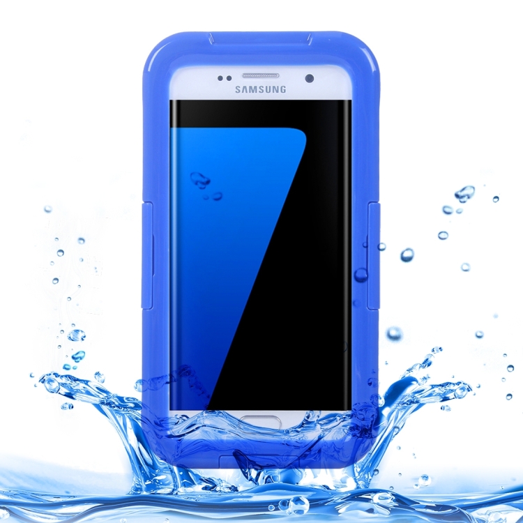 

For Galaxy S7 Edge / G935 IPX8 Plastic + Silicone Transparent Waterproof Protective Case with Lanyard(Blue)