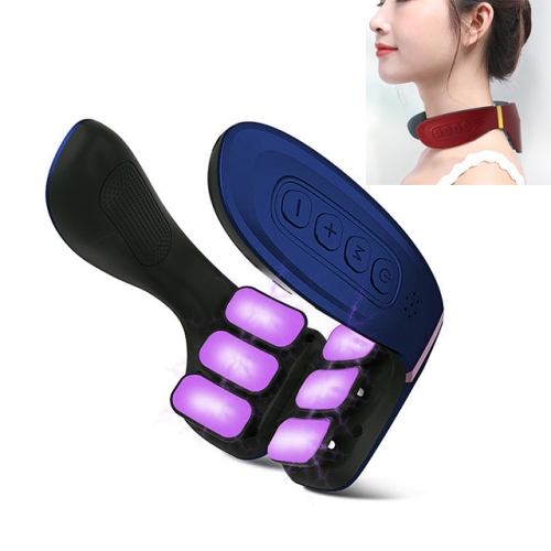 

6-head Cervical Spine Shoulder Massager Electric Pulse Home Intelligent Neck Protector, Intelligent Voice Key Style (Blue)
