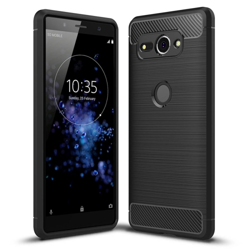 

For Sony Xperia XZ2 Compact Brushed Texture Carbon Fiber Shockproof TPU Protective Back Case(Black)