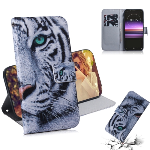 

Tiger Pattern Coloured Drawing Horizontal Flip Leather Case for Sony Xperia 1, with Holder & Card Slots & Wallet