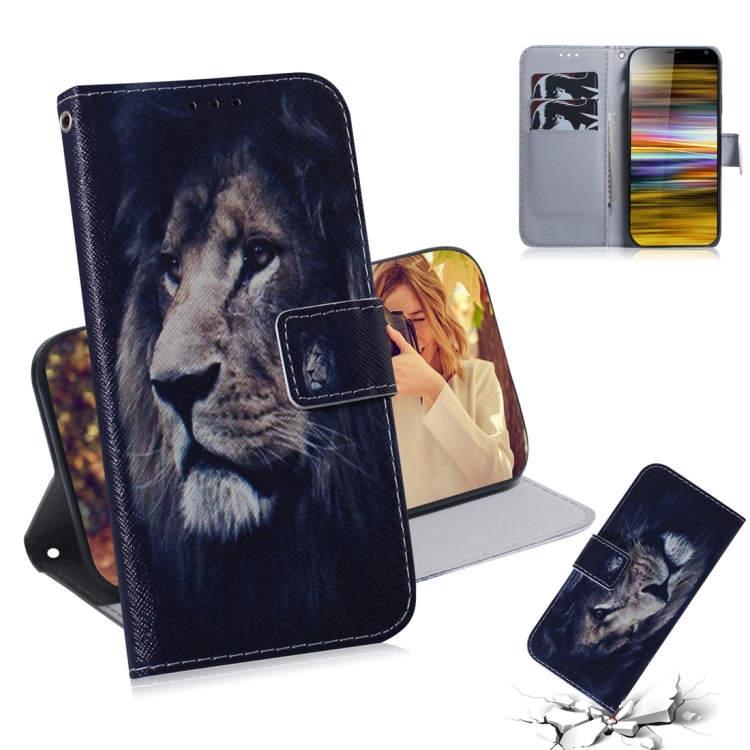 

Lion Pattern Coloured Drawing Horizontal Flip Leather Case for Sony Xperia 10 Plus, with Holder & Card Slots & Wallet