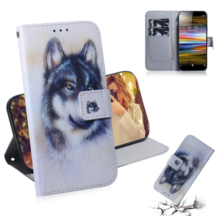 

White Wolf Pattern Coloured Drawing Horizontal Flip Leather Case for Sony Xperia L3, with Holder & Card Slots & Wallet