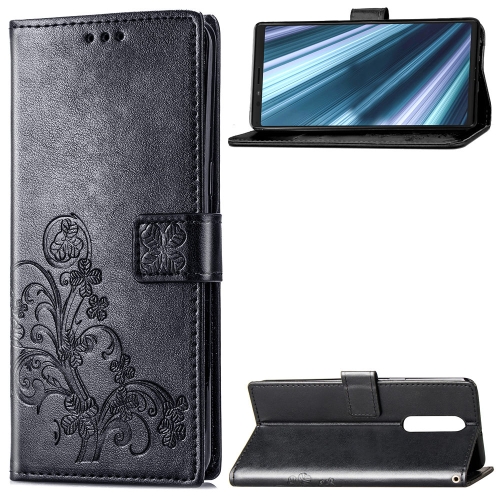

Lucky Clover Pressed Flowers Pattern Leather Case for Sony Xperia 1 / Xperia XZ4, with Holder & Card Slots & Wallet & Hand Strap (Black)