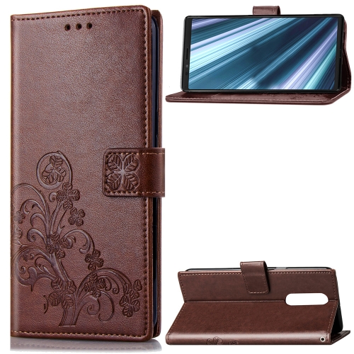 

Lucky Clover Pressed Flowers Pattern Leather Case for Sony Xperia 1 / Xperia XZ4, with Holder & Card Slots & Wallet & Hand Strap (Brown)