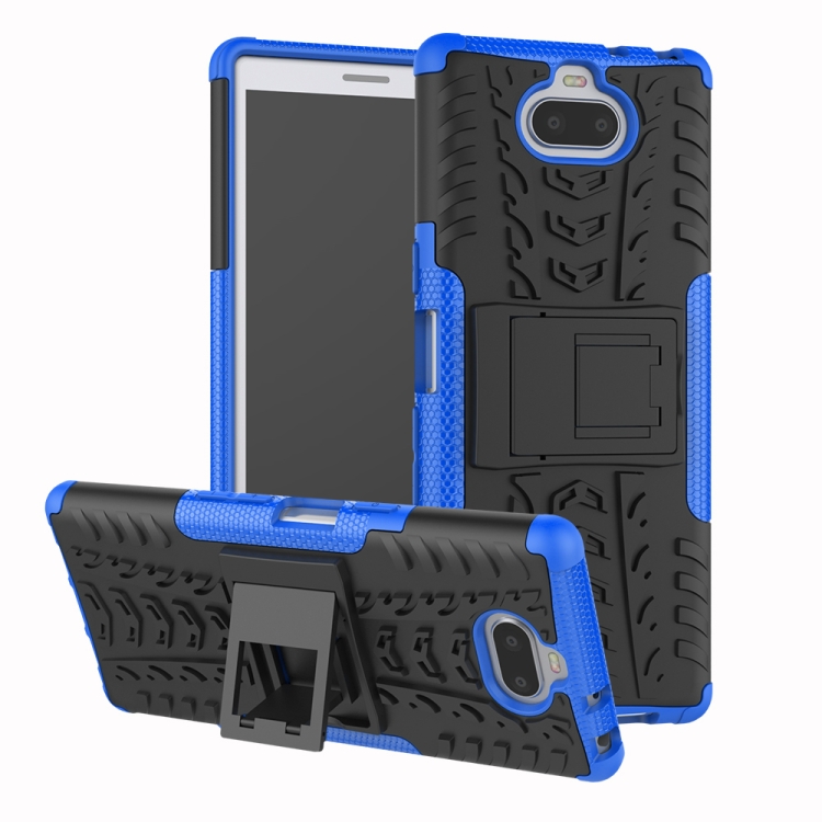 

Tire Texture TPU+PC Shockproof Case for Sony Xperia XA3, with Holder (Blue)