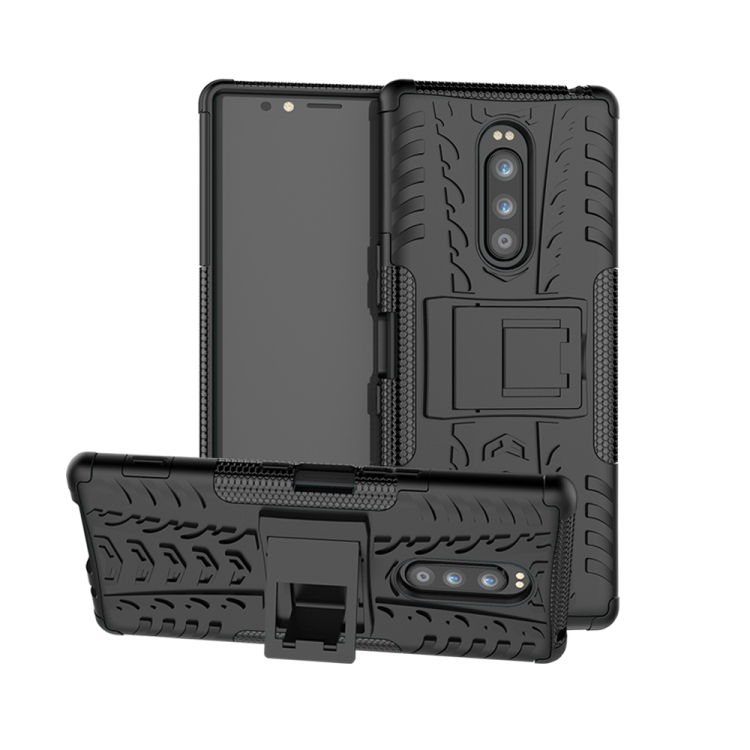 

Tire Texture TPU+PC Shockproof Case for Sony Xperia 1 / Xperia XZ4, with Holder(Black)