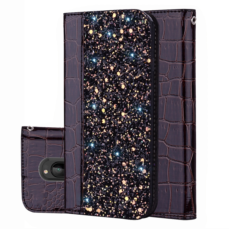 

Crocodile Texture Glitter Powder Horizontal Flip Leather Case for Sony Xperia XZ4, with Card Slots & Holder (Black)