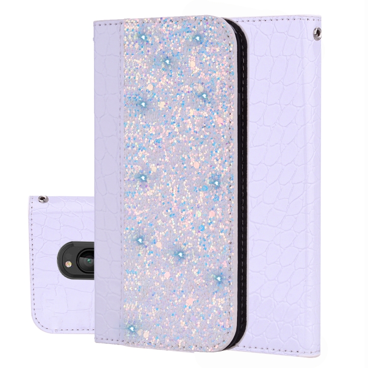 

Crocodile Texture Glitter Powder Horizontal Flip Leather Case for Sony Xperia XZ4, with Card Slots & Holder (White)