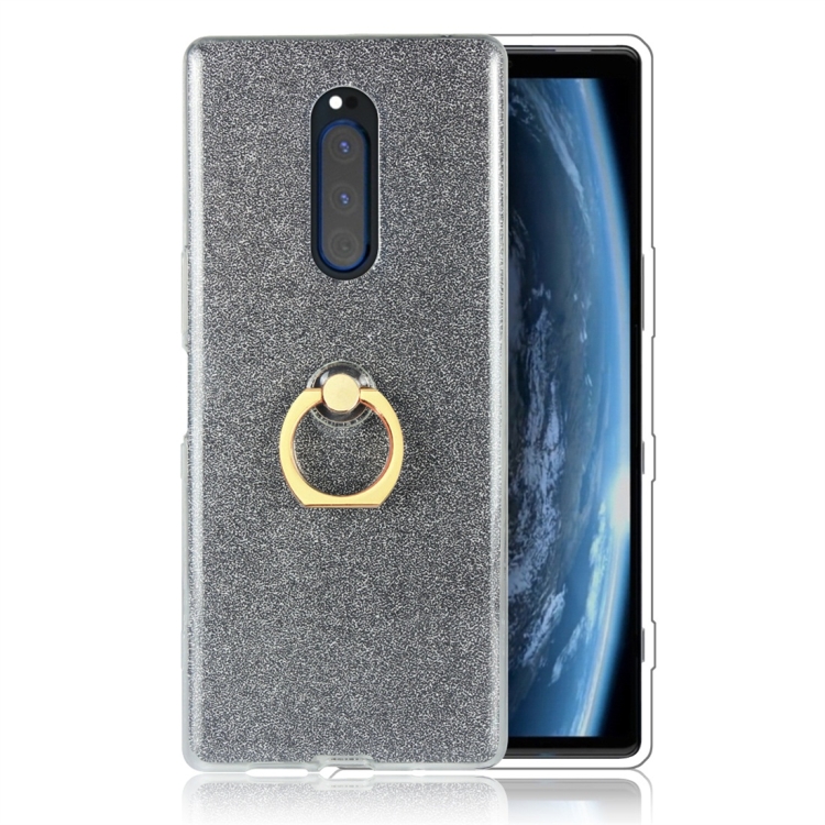 

Glittery Powder Shockproof TPU Protective Case for Sony Xperia XZ4, with 360 Degree Rotation Ring Holder (Black)