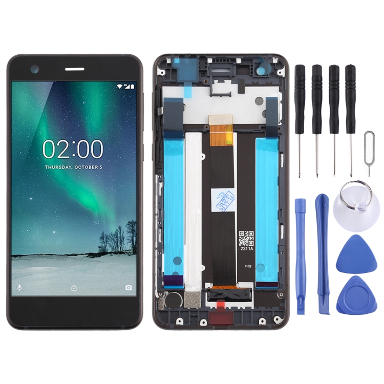 

LCD Screen and Digitizer Full Assembly with Frame & Side Keys for Nokia 2 N2 TA-1007 TA-1029 TA-1023 TA-1035 TA-1011(Black)