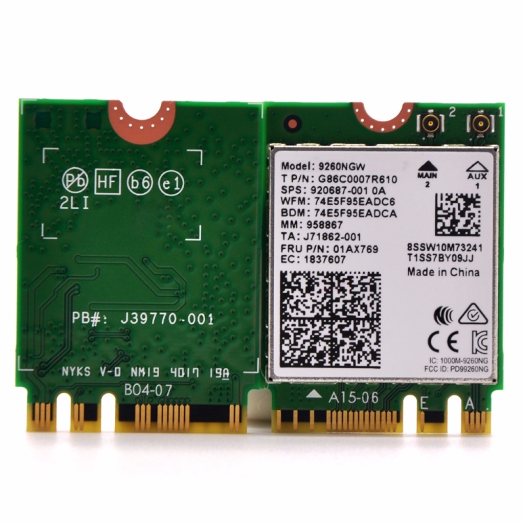

9260NGW Wireless-AC Dual Band 802.11ac 1730Mbps Bluetooth 5.0 WLAN Network Card
