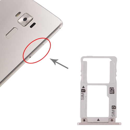 

SIM Card Tray + SIM Card Tray / Micro SD Card Tray for Asus Zenfone 3 Deluxe Z016S Z016D ZS570KL (Silver)