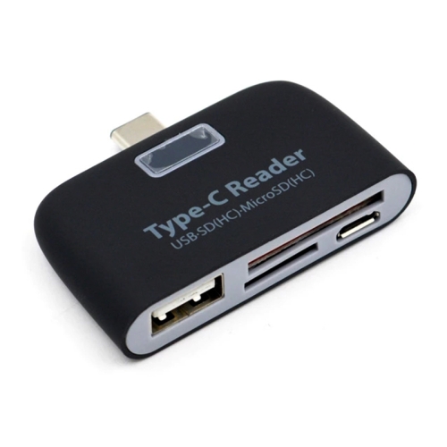 TF + SD Card + USB Port to USB-C / Type-C Adapter Card Reader Connection Kit with LED Indicator Light(Black)