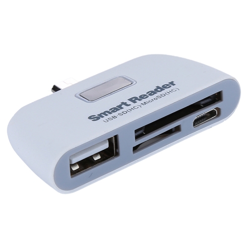 

Micro SD + SD + USB 2.0 + Micro USB Port to Micro USB OTG Smart Card Reader Connection Kit with LED Indicator Light(White)