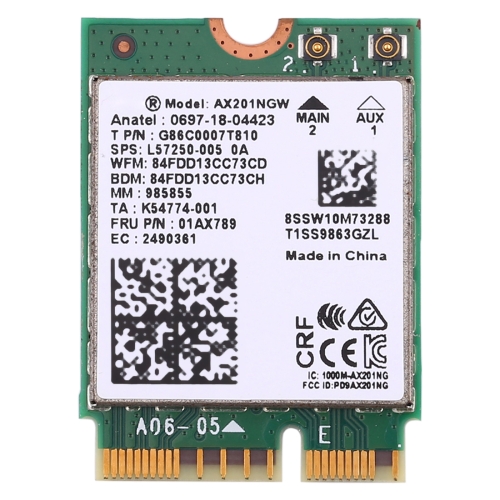 

AX201 Bluetooth 5.0 Dual Band 2.4G/5G Wireless NGFF Wifi Card AX201NGW 802.11 ac/ax 2.4Gbps Wlan Adapter