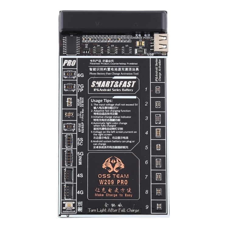 

OSS TEAM W209+ Smartphone Battery Fast Charging and Activated Board 2 in 1 Tool for iPhone 11 & X & 8 Plus & 8 & 7 Plus & 6s Plus & 6s & 6 Plus & 6 & 5C & 5SE & 5S & 5 & 4S & 4