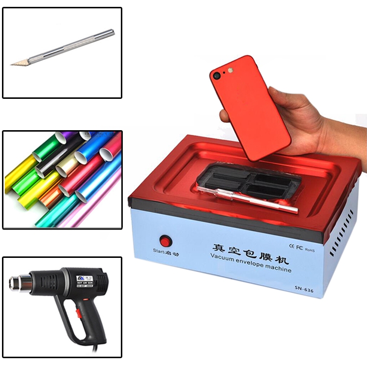

Vacuum Coating Machine Vacuum Envelope Machine DIY Back Cover Film Repair Tool (With Hot Air Gun & 20PCS Film) for Smart Phones