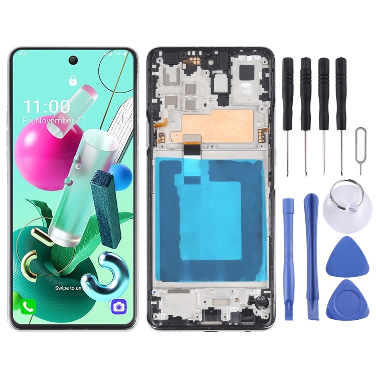 

LCD Screen and Digitizer Full Assembly With Frame for LG Q92 5G (Silver)