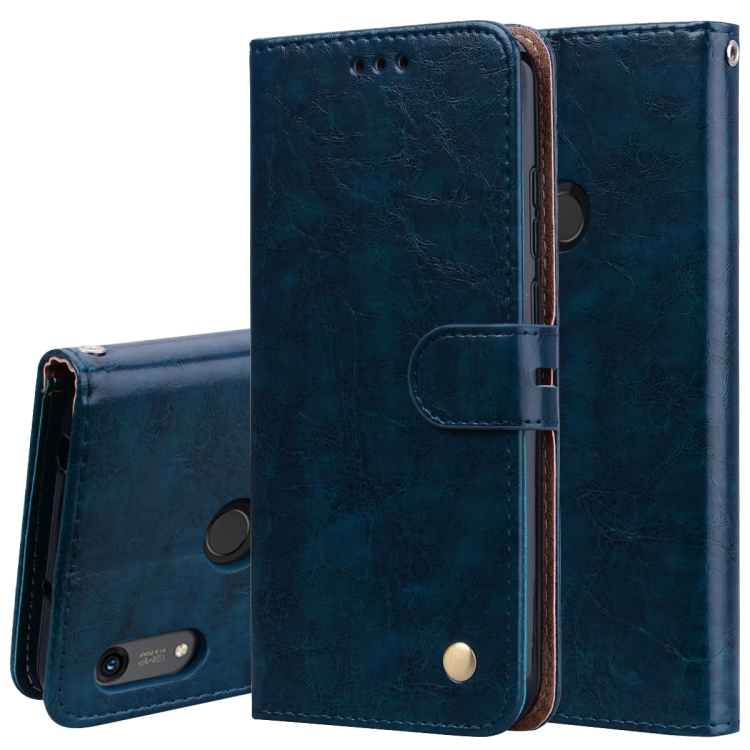 

Business Style Oil Wax Texture Horizontal Flip Leather Case for Huawei Honor 8A (with Fingerprint Hole), with Holder & Card Slots & Wallet(Blue)
