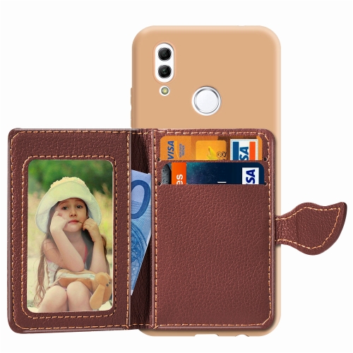 

Leaf Buckle Litchi Texture Card Holder PU + TPU Case for Huawei Honor 10 Lite / P Smart 2019, with Card Slot & Holder & Wallet & Photo Frame(Brown)