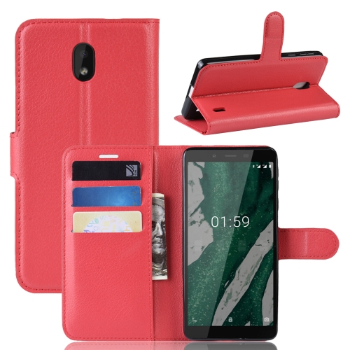 

Litchi Texture Horizontal Flip PU Leather Case for Nokia 1 Plus, with with Card Slot & Holder & Wallet(Red)