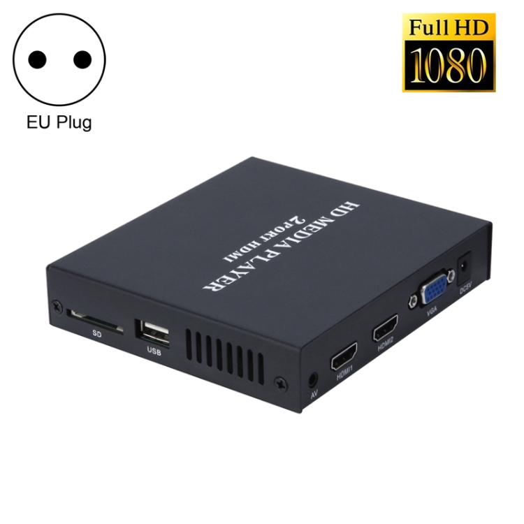 

2 Ports HDMI HD Player 1080P Boot Automatic Circulation Advertising Demonstration Machine Distributor Code Flow Meter, EU Plug