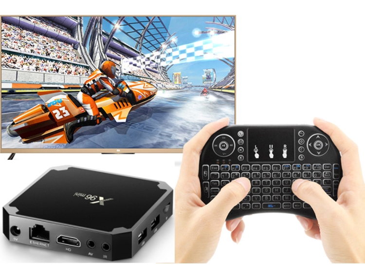 

X96 Mini Android Smart TV Box Set Top Box, Android 7.1, Amlogic S905W Quad Core, 1GB+8GB, 2.4GHz WiFi, with LED Color Fly Air Mouse I8 Mini Keyboard, AU Plug