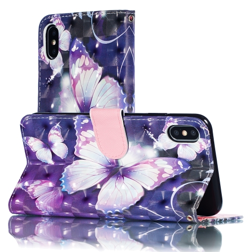 

3D Pattern Colored Drawing Horizontal Flip Leather Case for iPhone XS Max, with Holder & Card Slots & Wallet & Lanyard(Purple Butterfly)