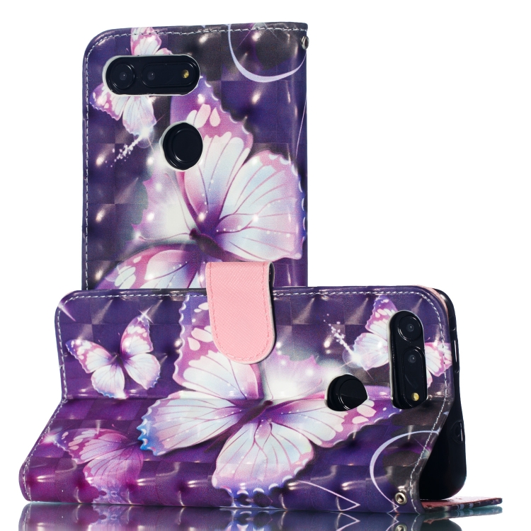 

3D Pattern Colored Drawing Horizontal Flip Leather Case for Huawei Honor V20, with Holder & Card Slots & Wallet & Lanyard(Purple Butterfly)