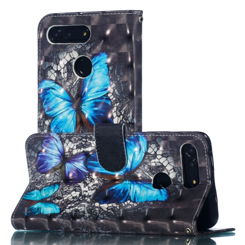 

3D Pattern Colored Drawing Horizontal Flip Leather Case for Huawei Honor V20, with Holder & Card Slots & Wallet & Lanyard(Blue Diamond Butterfly)