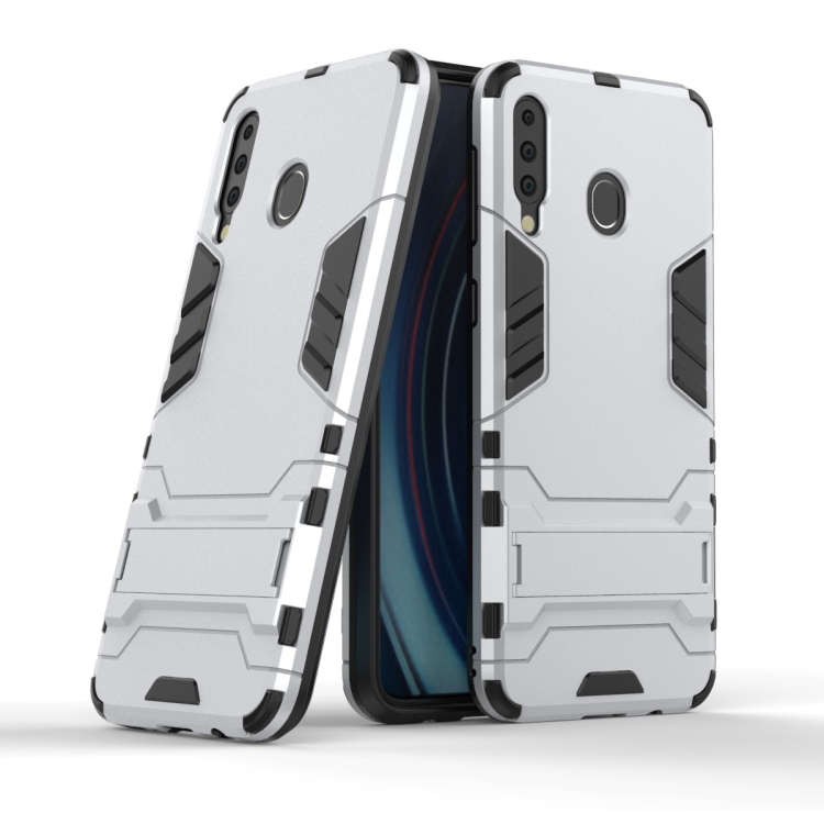 

Shockproof PC + TPU Case for Galaxy M30, with Holder(Silver)