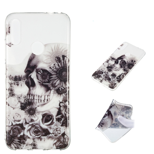 

Black flower Skull Pattern Highly Transparent TPU Protective Case for Xiaomi Redmi Note 7(Black)