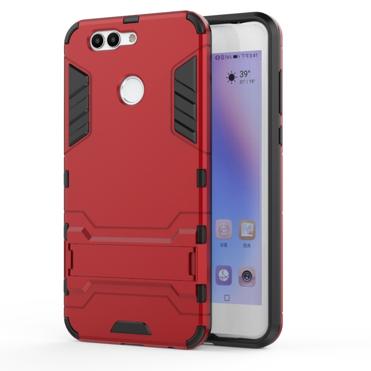 

Shockproof PC + TPU Case for Huawei Nova 2 Plus, with Holder(Red)